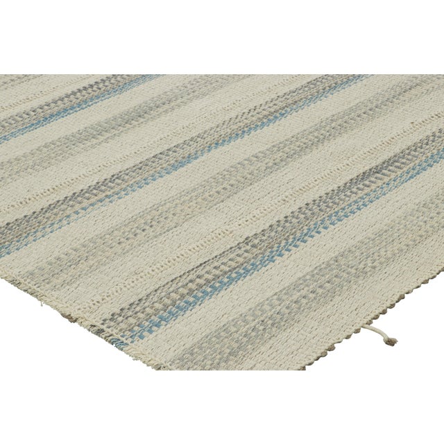 Rug & Kilim’s Contemporary Kilim With Textural Cream, Beige and Blue Stripes For Sale In New York - Image 6 of 7