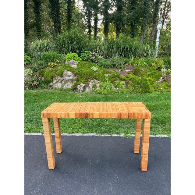 Billy Baldwin Billy Baldwin Style Wrapped Wicker Console Table With Minimalist Design For Sale - Image 4 of 18