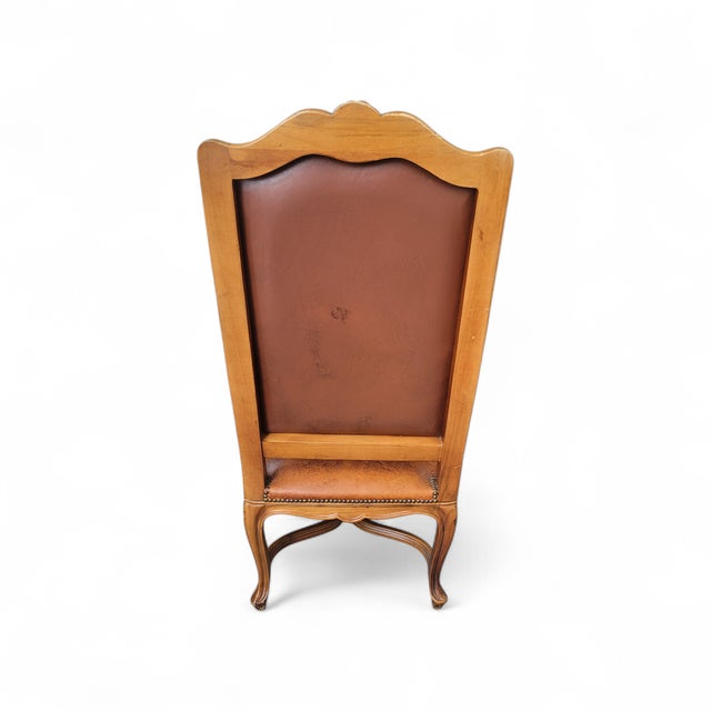 Wood French Louis XV Style Carved Walnut and Patinated Leather Armchair, 1920s For Sale - Image 7 of 18