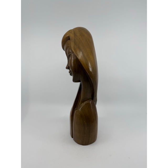 Mid-Century Modern Vintage MCM Wooden Sculpture of a Woman For Sale - Image 3 of 5