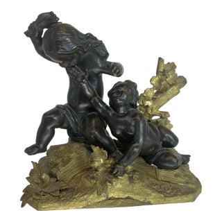 Antique French Bronze Sculpture of Playing Infants For Sale