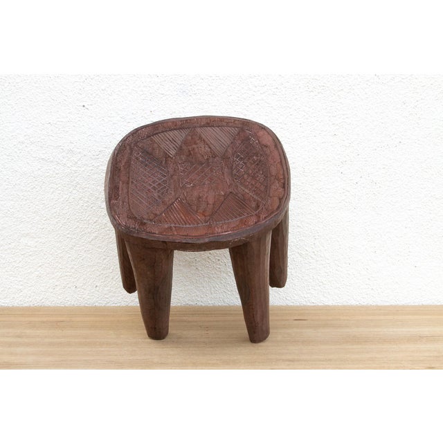 Brown Carved Chunky Wood African Stool For Sale - Image 8 of 9