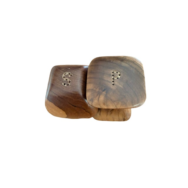 Mid-Century Modern Mid 20th Century Danish Modern Style Sculptural Interlocking Wood Salt and Pepper Shakers For Sale - Image 3 of 11