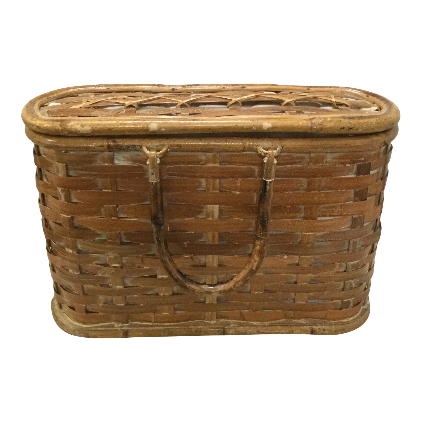 Vintage Bamboo Picnic Basket Chairish