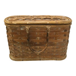 Vintage Bamboo Picnic Basket For Sale