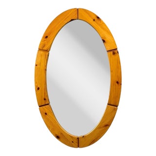 Swedish Modern, Oval Wall Mirror, Pine, Sweden, 1970s For Sale