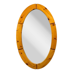Swedish Modern, Oval Wall Mirror, Pine, Sweden, 1970s
