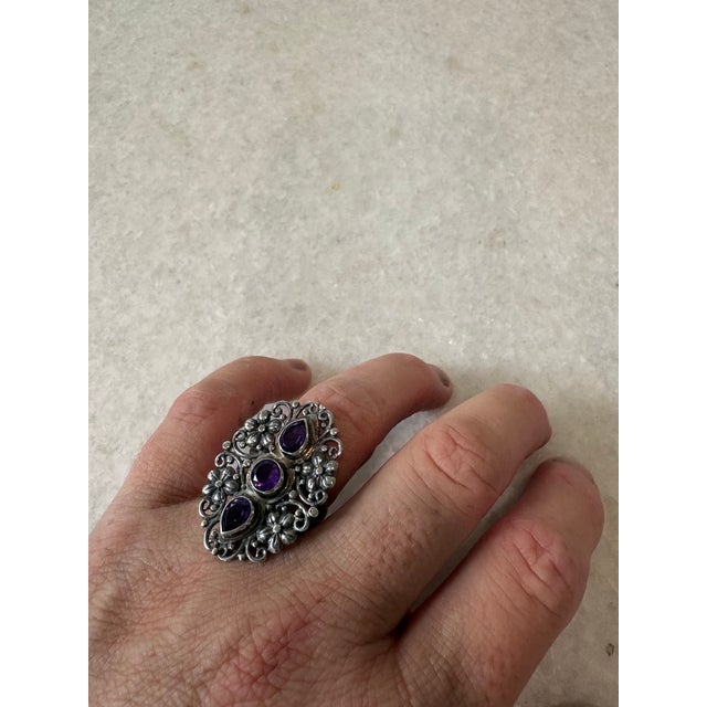 Boho Chic Sterling, Silver and Amethyst Ring For Sale - Image 3 of 5