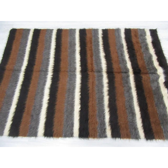 Turkish 1960s Vintage Turkish Black Striped Blanket Kilim Rug - 4′6″ × 6′6″ For Sale - Image 3 of 6