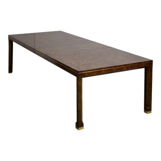 1970s William Doezema Burled Amboyna Wood and Brass Dining Table by Mastercraft For Sale