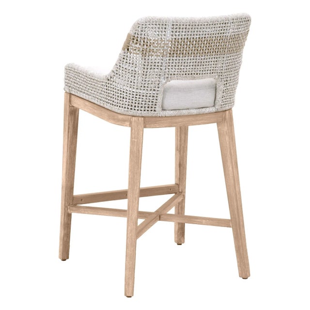 2020s Tapestry Grey Mahogany Barstool, Taupe Stripe & Taupe/White Rope For Sale - Image 5 of 7