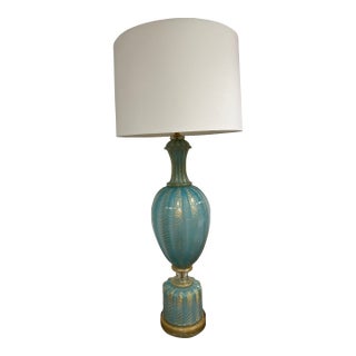 Mid 20th Century Monumental Barovier & Toso Aqua With Gold Inclusions Murano Table Lamp For Sale
