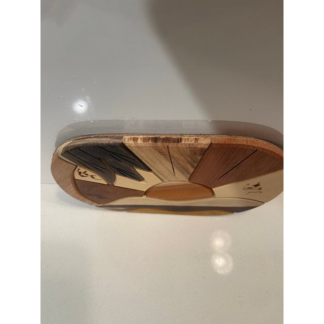 Late 20th Century Artisan Wooden Intarsia, Sunset Over Beach Waves, Signed. For Sale - Image 9 of 11