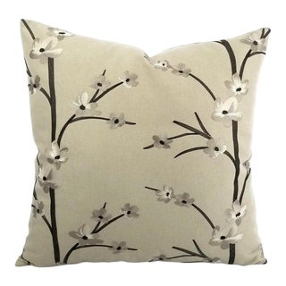 Juniata Gray Floral Embroidered Pillow Cover For Sale