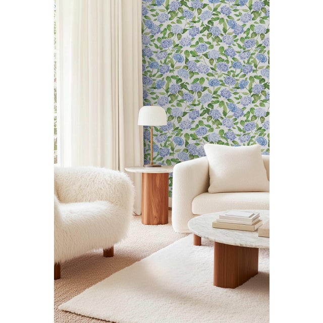 Hydrangea Blooms Floral Grasscloth Wallpaper by House Party | Nikko Blue | 8 Yards For Sale - Image 9 of 9