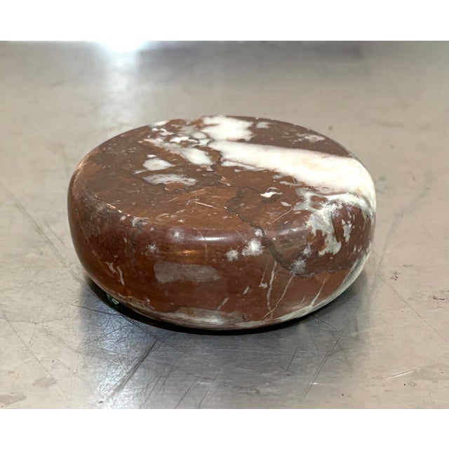 1950s-60s brown/white swirled marble puck-shaped paper weight. Excellent condition.