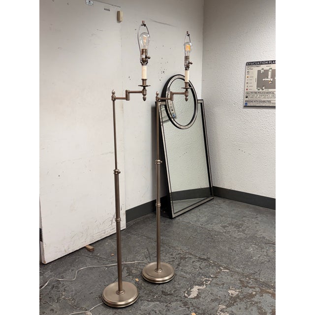 Transitional Brushed Nickel Swing Arm Floor Lamps, Pair For Sale - Image 4 of 12