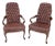 Pair Burgundy Leather Queen Anne Tufted Upholstery Walnut Armchairs MINT For Sale