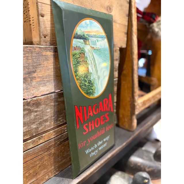 Mid-Century Modern Vintage Niagara Shoes Tin Advertising Sign For Sale - Image 3 of 11