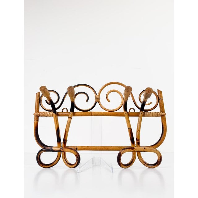 Italian Riviera Mid-20th Century Modern Cane, Rattan & Bamboo Wall Coat Rack, 1960s For Sale - Image 4 of 13