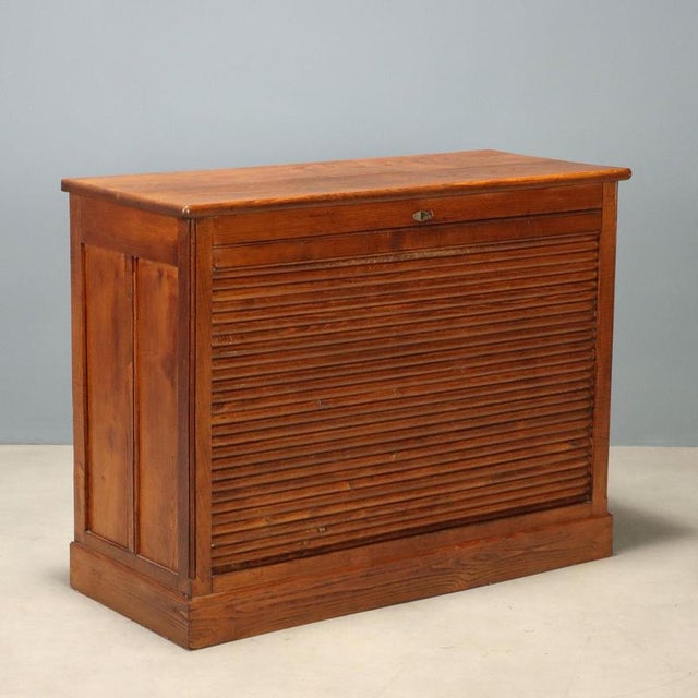 Oak Cabinet with Tambour Door, 1950s For Sale - Image 10 of 10