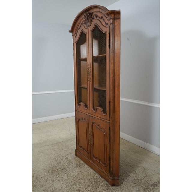 Age: C.1960s Details: Factory Distressed Country French Style Floral Basket Carved Crests Raised Panel Doors Wire Mesh...