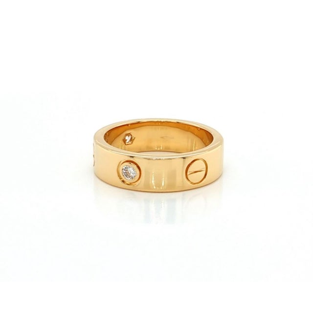 Mid 20th Century Mid 20th Century Cartier Love 3 Diamond 18k Yellow Gold 5.5mm Band Ring Size 6 w/Paper For Sale - Image 5 of 7