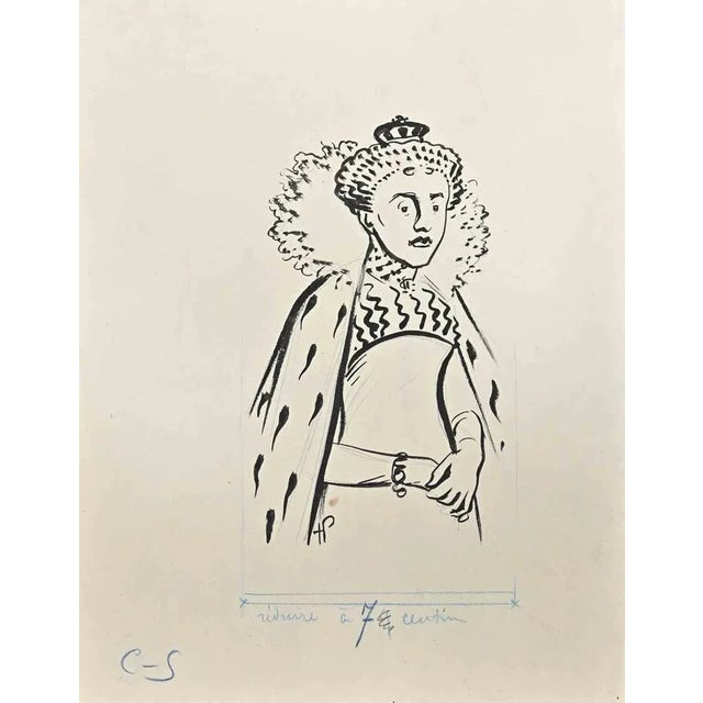 Portrait of a Noblewoman is a black marker Drawing realized by Hermann Paul. Hand signed on the lower left corner. Good...