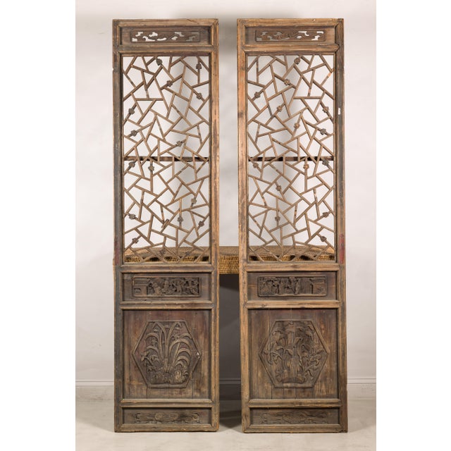 Pair of Chinese Hand-Carved Lattice Architectural Panels, circa 1900 For Sale - Image 17 of 18
