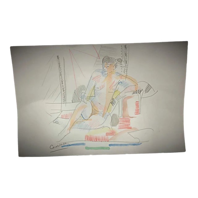 Vintage Watercolor Drawing by Jacques Courtade, "Nude Woman" For Sale