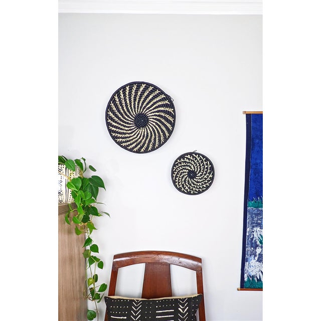 Black White Woven African Baskets Set of 2 For Sale - Image 4 of 5