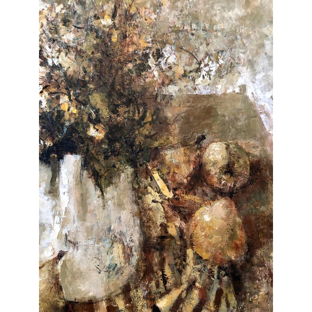 Michel De Gallard, Expressionist School of Paris Oil Painting Still Life with Pear and Flowers, mid 20th C For Sale - Image 10 of 11