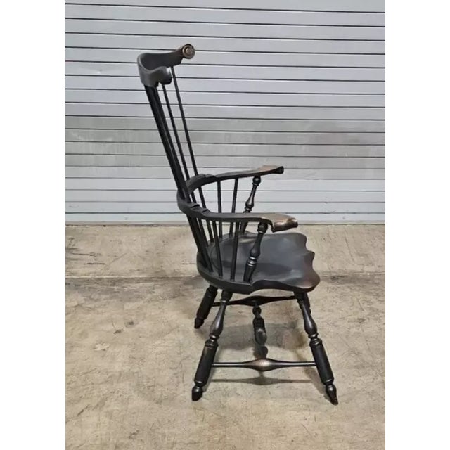 American Mid 20th Century Black Windsor Fan-Back Armchair Carved Knuckles Antiquity Delafield Wisconsin For Sale - Image 3 of 6