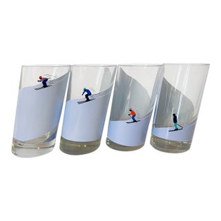 Vintage Italian Alpine Skier Highball Cocktail Glasses — Set of 4 For Sale
