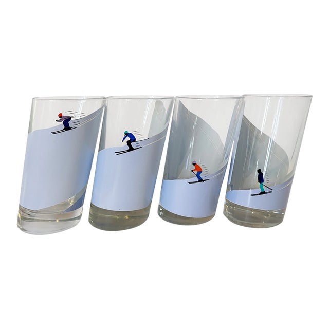 Vintage Italian Alpine Skier Highball Cocktail Glasses — Set of 4 For Sale