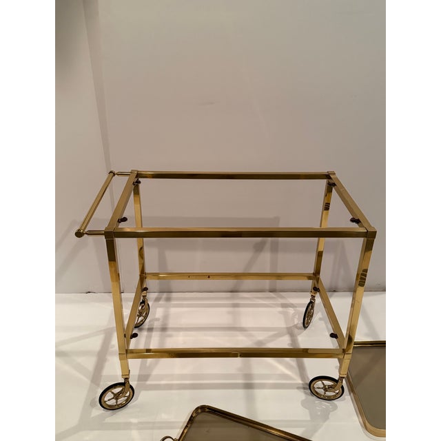 Mid-Century Modern Brass and Tinted Glass Midcentury Modern Barcart For Sale - Image 3 of 15