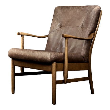 Mid-Century Danish Modern Beech and Brown Leather Armchair from Farstrup Møbler, 1970s For Sale