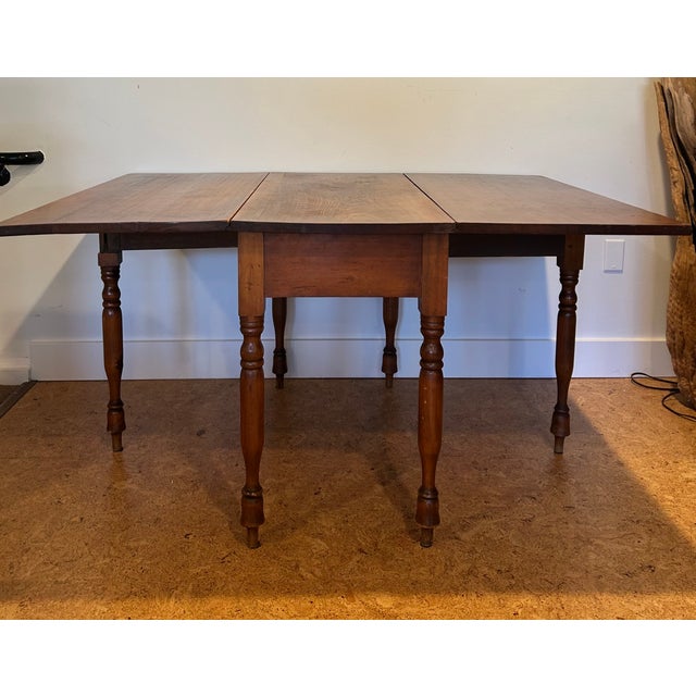 Early American Cherry Drop Leaf Dining Table For Sale - Image 11 of 16