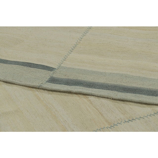 Textile Rug & Kilim’s Contemporary Kilim With Textural Beige, Cream and Blue Stripes For Sale - Image 7 of 7