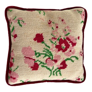 Vintage Floral Needlepoint Pillow For Sale