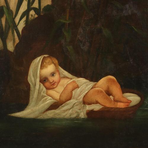 Moses Entrusted to the Waters of the Nile, Oil on Canvas, Framed For Sale - Image 5 of 11