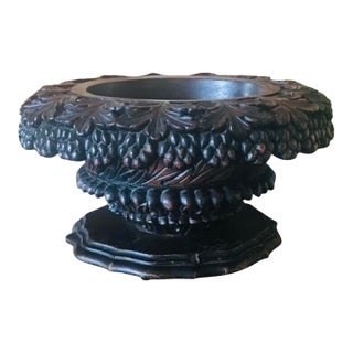 Ornate Hand Carved Wood Indoor Planter, Circa 1970, Swiss Black Forest Wood For Sale