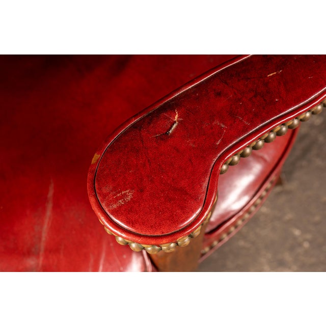 Animal Skin Mid 20th Century Pair of Brass Nailhead Leather Captain’s Armchairs in Burnt Orange For Sale - Image 7 of 7
