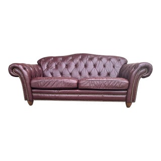 Chesterfield Burgundy Large 92" Leather Sofa by Legacy of Hickory, North Carolina - Vintage Late 20th Century For Sale