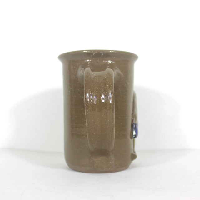 Vintage Signed Great Blue Heron Studio Pottery Mug With Bird Stoneware Brown For Sale - Image 4 of 9