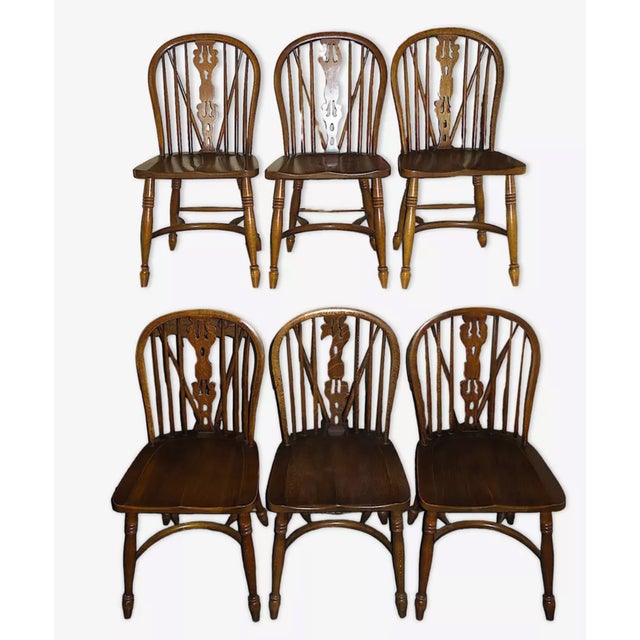 Mid-Century Modern Oak Lyre-Back Windsor Chairs, Set of 6 For Sale - Image 17 of 17