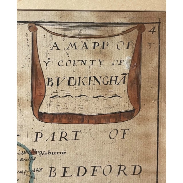 Blue Rare Original Antique Hand Colored Map of Buckinghamshire by Richard Blome 1715 For Sale - Image 8 of 15