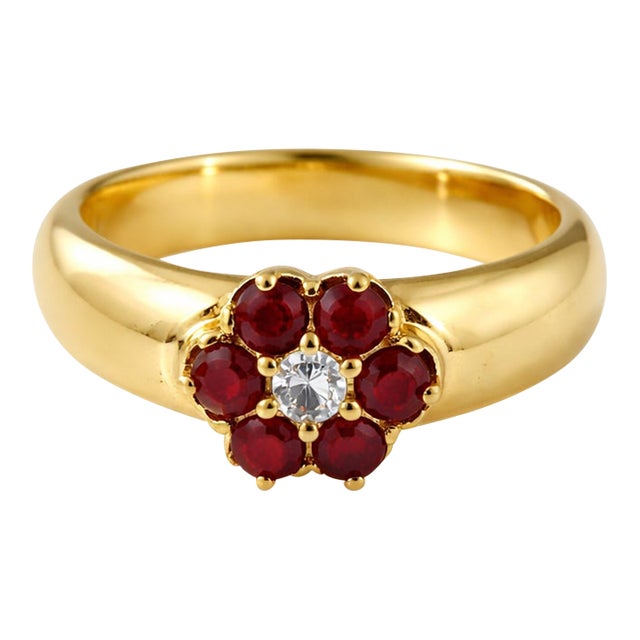 Garnet Floral Design Cz Diamond Gemstone Ring, 925 Sterling Silver January Birthstone Ring Us 7 For Sale