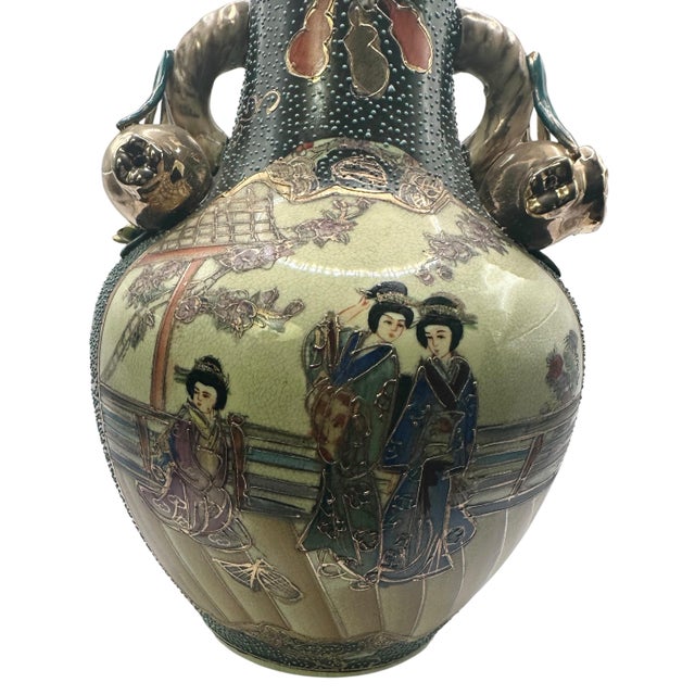 Ceramic Vintage Royal Satsuma Japanese Earthenware Vase For Sale - Image 7 of 12