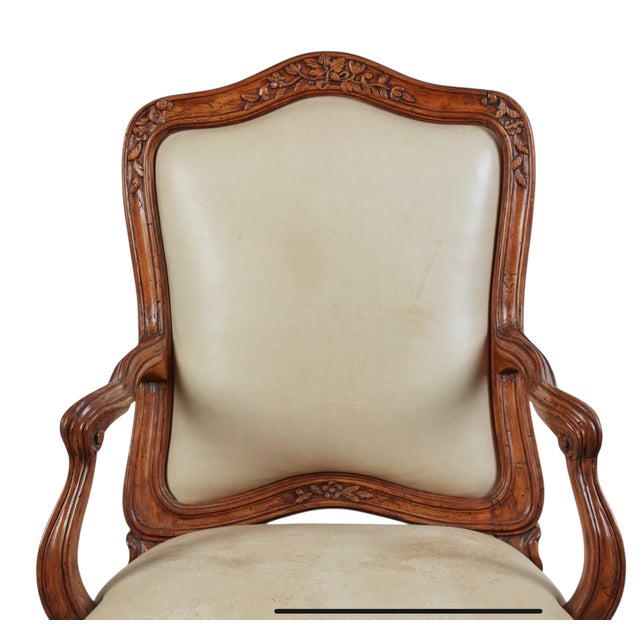 Mid 20th Century 18th C Style Italian Rococo Walnut Armchair W Leather Upholstery For Sale - Image 5 of 5